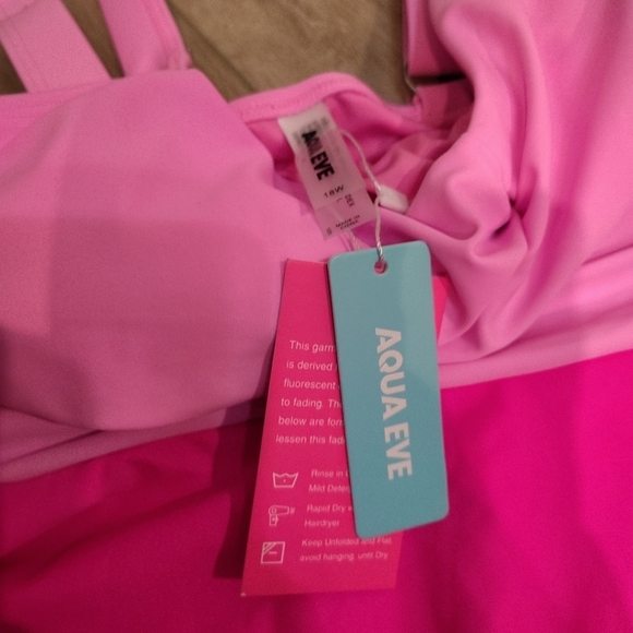 Womens 18 Pink Swim Dress Tankini Boy Shorts Tummy Control Barbiecore Preppy - Picture 2 of 9